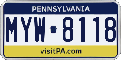 PA license plate MYW8118