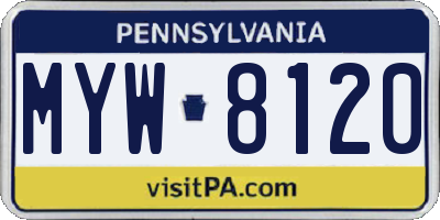 PA license plate MYW8120