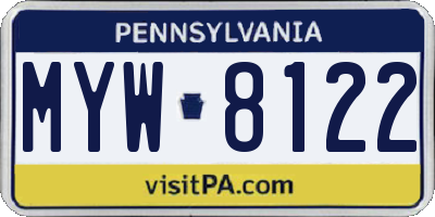 PA license plate MYW8122