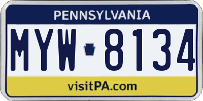 PA license plate MYW8134