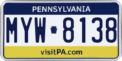 PA license plate MYW8138