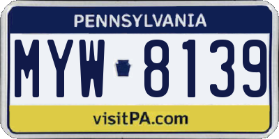 PA license plate MYW8139