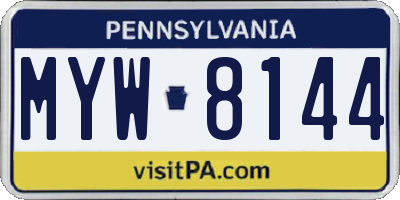 PA license plate MYW8144