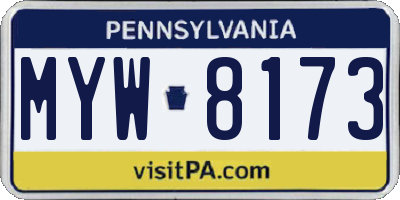 PA license plate MYW8173