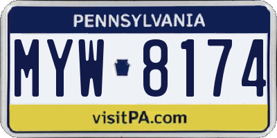 PA license plate MYW8174