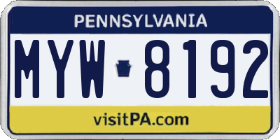 PA license plate MYW8192