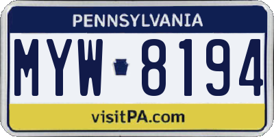 PA license plate MYW8194