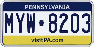 PA license plate MYW8203