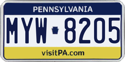 PA license plate MYW8205