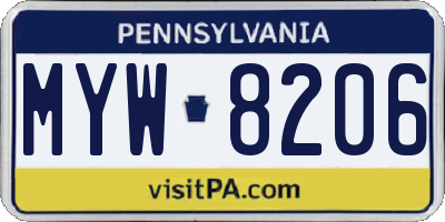 PA license plate MYW8206