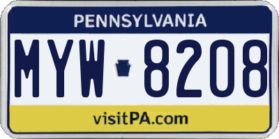 PA license plate MYW8208