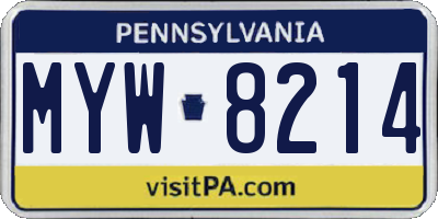 PA license plate MYW8214