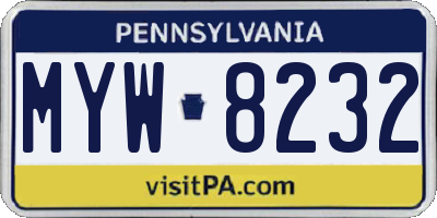 PA license plate MYW8232