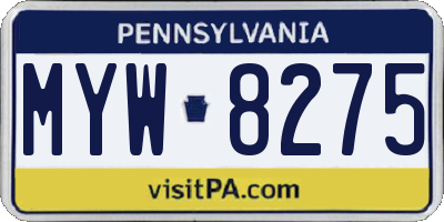 PA license plate MYW8275