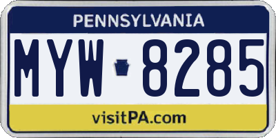 PA license plate MYW8285