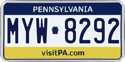 PA license plate MYW8292