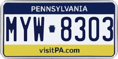 PA license plate MYW8303