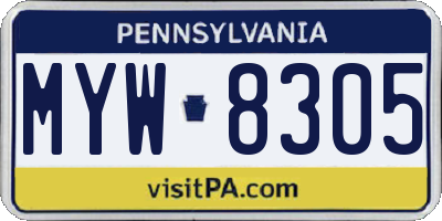 PA license plate MYW8305