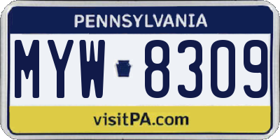 PA license plate MYW8309