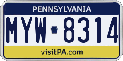 PA license plate MYW8314