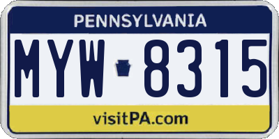 PA license plate MYW8315