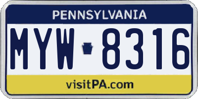 PA license plate MYW8316