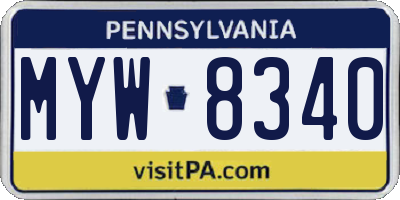 PA license plate MYW8340