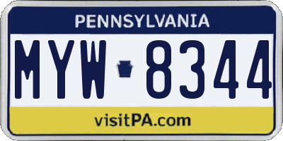 PA license plate MYW8344