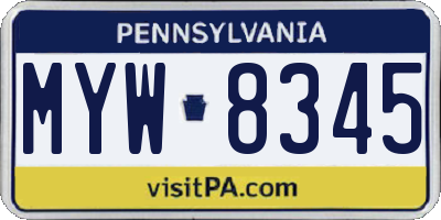 PA license plate MYW8345