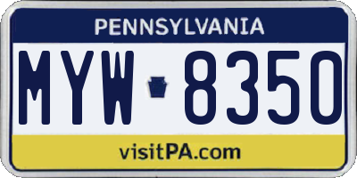 PA license plate MYW8350