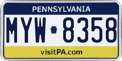 PA license plate MYW8358