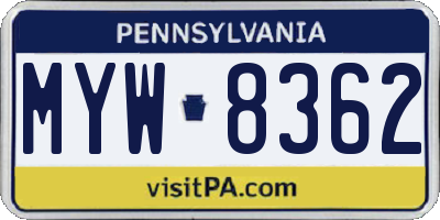 PA license plate MYW8362