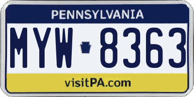 PA license plate MYW8363