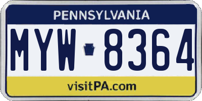 PA license plate MYW8364