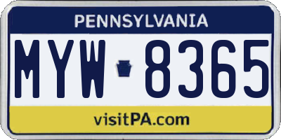 PA license plate MYW8365