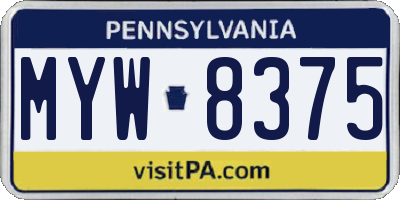 PA license plate MYW8375