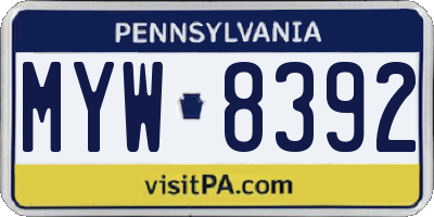 PA license plate MYW8392