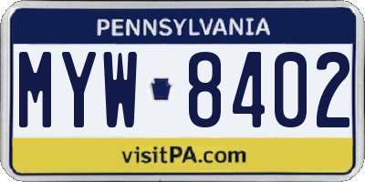 PA license plate MYW8402