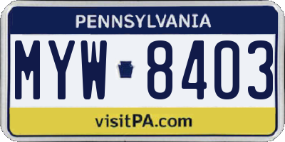 PA license plate MYW8403