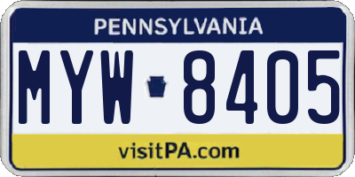 PA license plate MYW8405