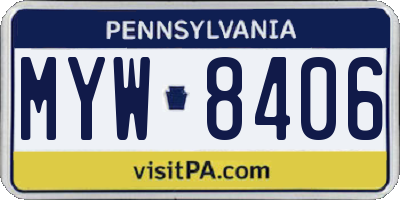 PA license plate MYW8406