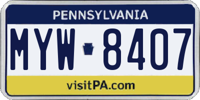 PA license plate MYW8407