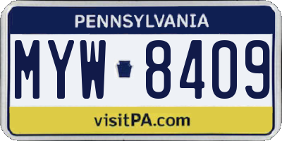 PA license plate MYW8409