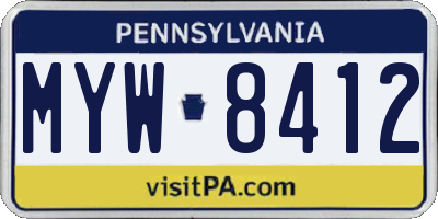 PA license plate MYW8412