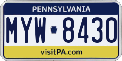 PA license plate MYW8430