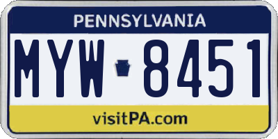 PA license plate MYW8451