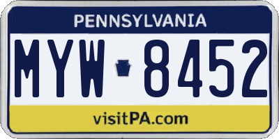 PA license plate MYW8452