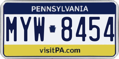 PA license plate MYW8454