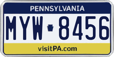 PA license plate MYW8456