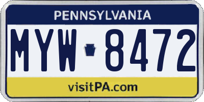 PA license plate MYW8472